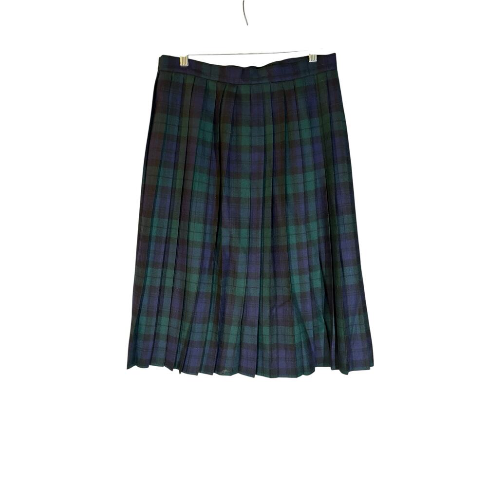 Vintage Wool Nightwatch‎ Plaid Pleated Midi Kilt Skirt Academia Preppy Classic M - Picture 2 of 8